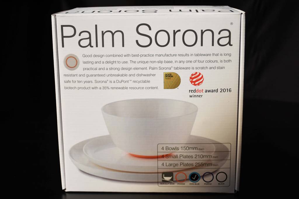 Sorona Palm servies set | 4 Grote Borden | 4 kleine Borden | 4 x kommen - 12-delig - Lichtblauw, Navy blauw, Oranje, Zwart of gemengd Sorona Palm