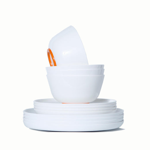 Sorona Palm servies set | 4 Grote Borden | 4 kleine Borden | 4 x kommen - 12-delig - Lichtblauw, Navy blauw, Oranje, Zwart of gemengd Sorona Palm